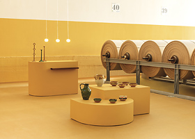 Nieuwe Lino-collecties van Tarkett kenmerken zich door een matte afwerking en een uitgebreid kleurenpalet van onder meer roze, baksteen, geel, terracotta, zand, zwart en heldergroen. Afgebeeld zijn de Originale Ochre en LinoWall Honey. Nieuwe Lino collecties Tarkett