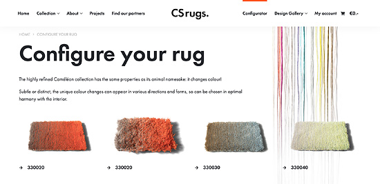 Vernieuwde 3D-configurator van CSrugs om custom made kleurstalen mee te creëren.a Vernieuwde 3D configurator